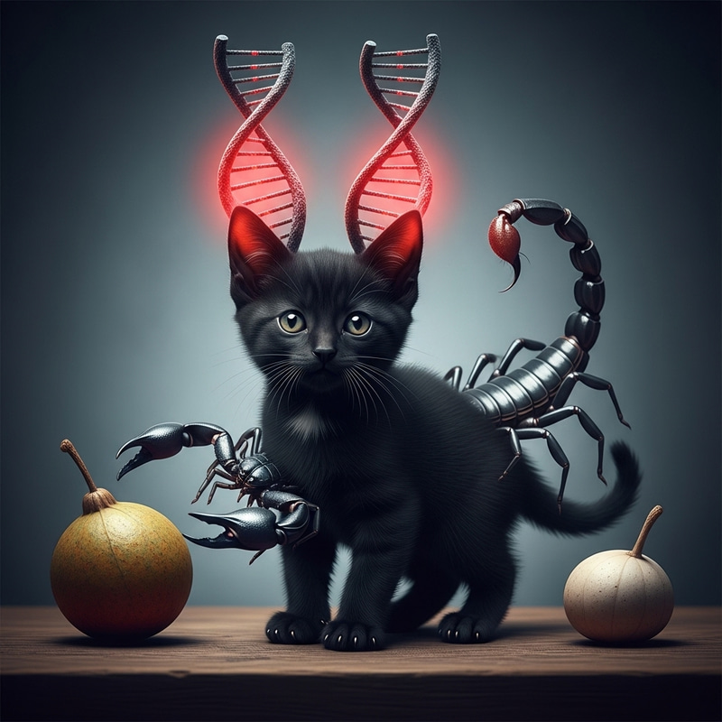 Mystic Black Kitten with DNA Ears & Scorpion Tail Mystic Black Kitten with DNA Ears & Scorpion Tail