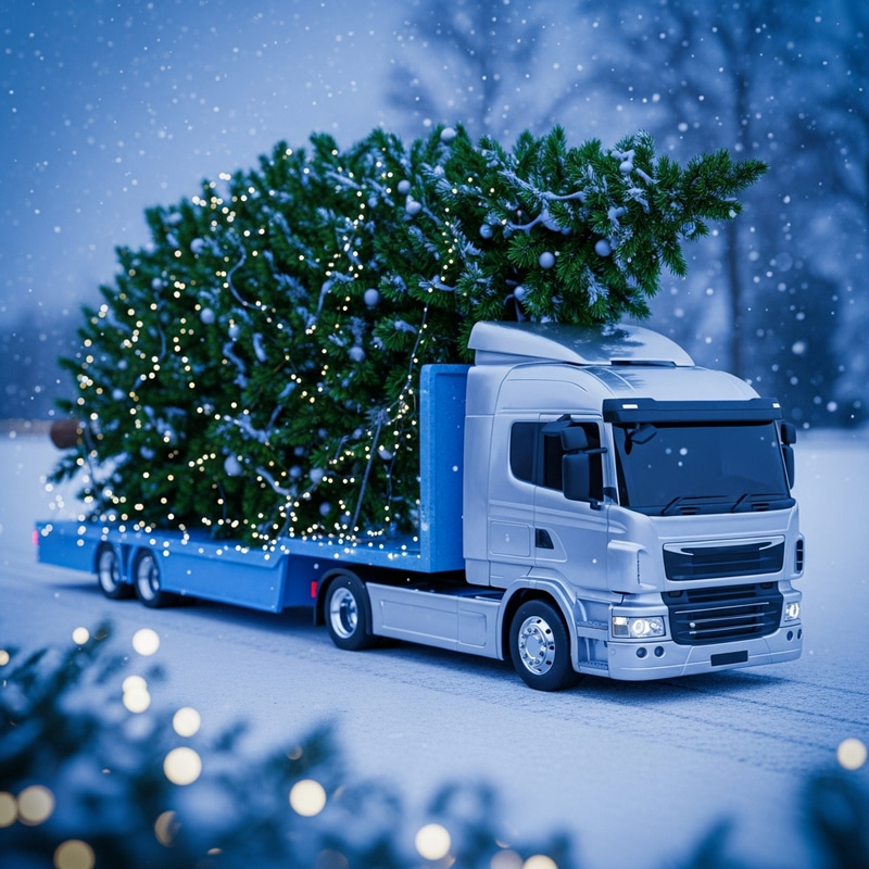 Modern Truck Christmas Tree Silver Blue Design