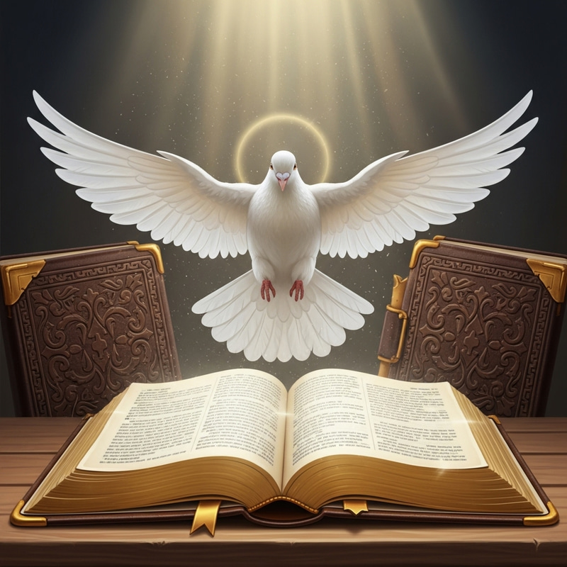 Holy Spirit Dove Hovering Over Holy Bible | Spiritual Symbolism Art Holy Spirit Dove Hovering Over Holy Bible | Spiritual Symbolism Art