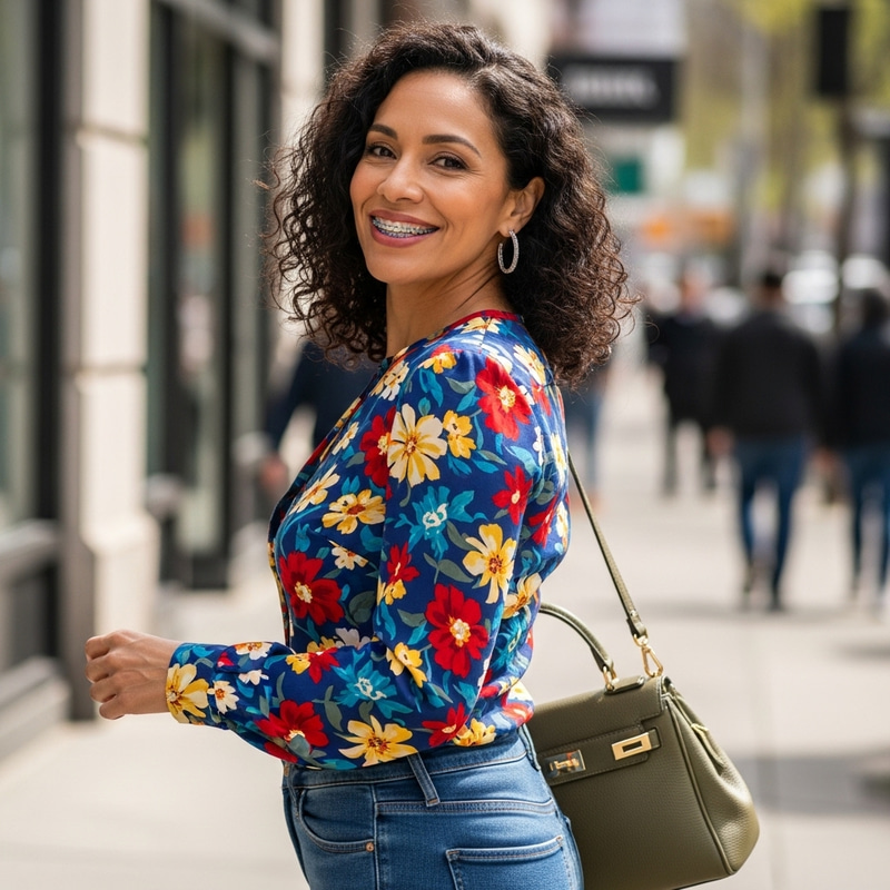 Stylish Milf with Colorful Braces and Confident Smile Stylish Milf with Colorful Braces and Confident Smile