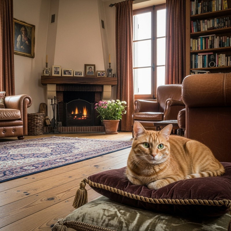 Ginger Cat in Cozy Living Room Scene Ginger Cat in Cozy Living Room Scene