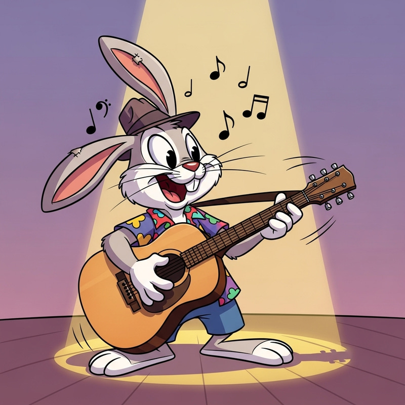 Cartoon Rabbit Playing Guitar - Fun Artwork Cartoon Rabbit Playing Guitar - Fun Artwork