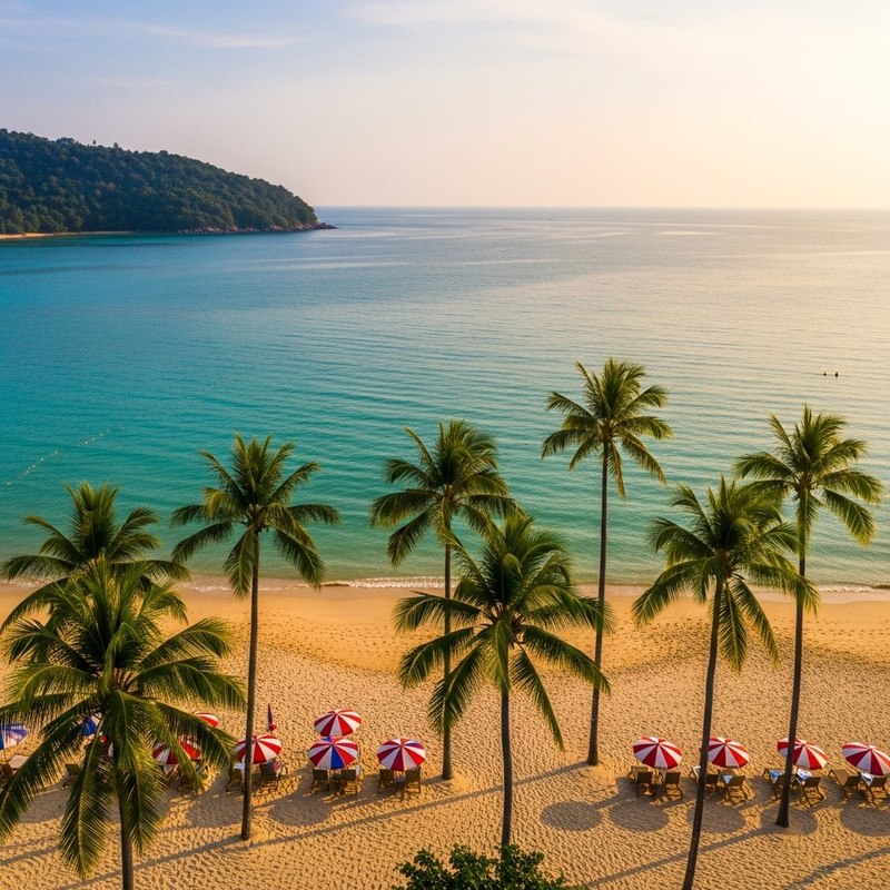 Vibrant Beach Scene in Phuket | Aerial Perspective & Palm Trees Vibrant Beach Scene in Phuket | Aerial Perspective & Palm Trees