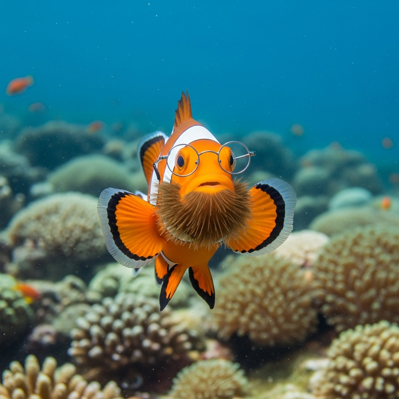 Funny Clownfish with Beard and Glasses