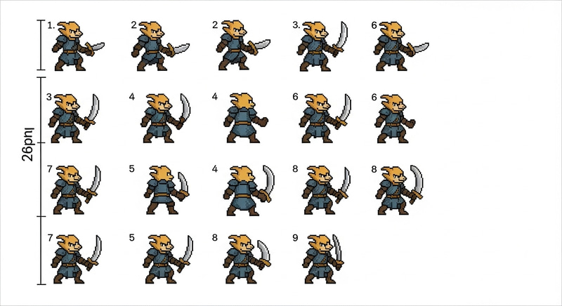 Pixel Art Sprite Sheet: Dungeons & Dragons-Style Character Design Pixel Art Sprite Sheet: Dungeons & Dragons-Style Character Design