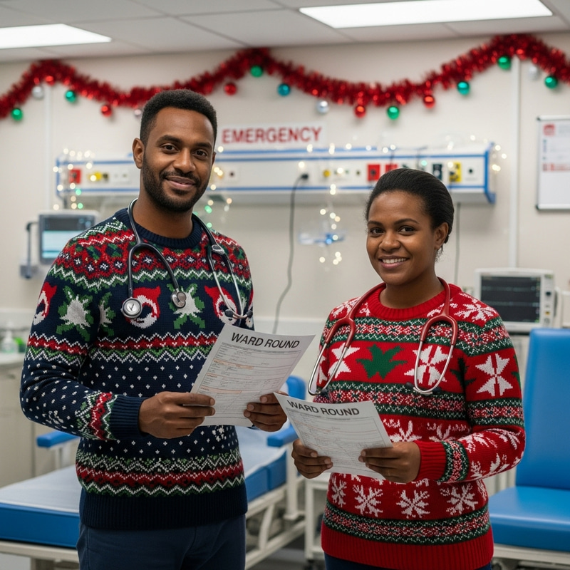 Papua New Guinea Doctor and Nurse - Festive Emergency Department Scene Papua New Guinea Doctor and Nurse - Festive Emergency Department Scene