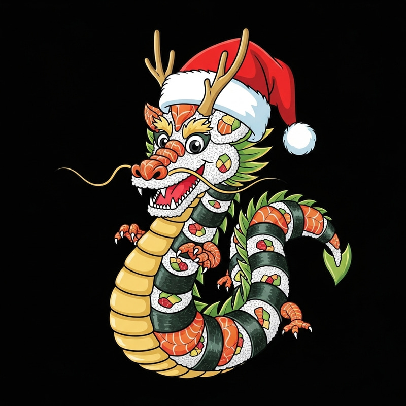 Cheerful Sushi Dragon - Joyful Holiday Vector Art