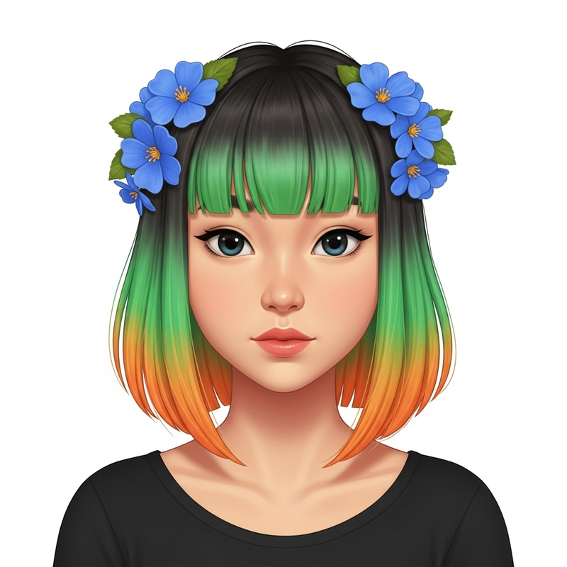 Youthful Anime Girl with Green and Orange Hair | Playful Style Youthful Anime Girl with Green and Orange Hair | Playful Style