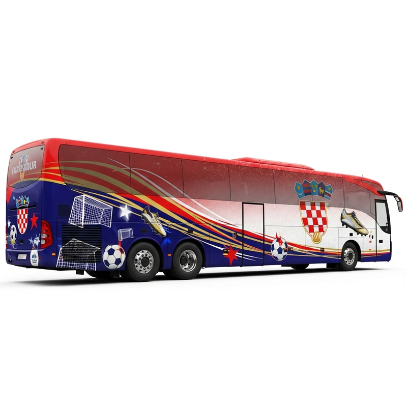 Dynamic Croatian Soccer Team Bus Design with Flag Elements