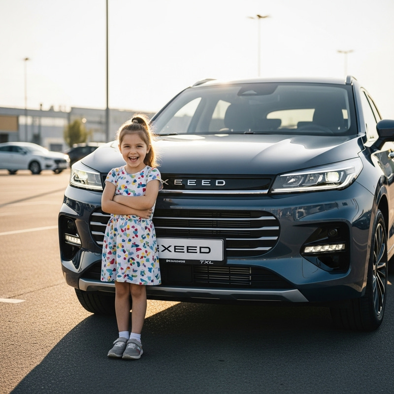 Young Girl with Exeed Car | Joyful Moment Captured