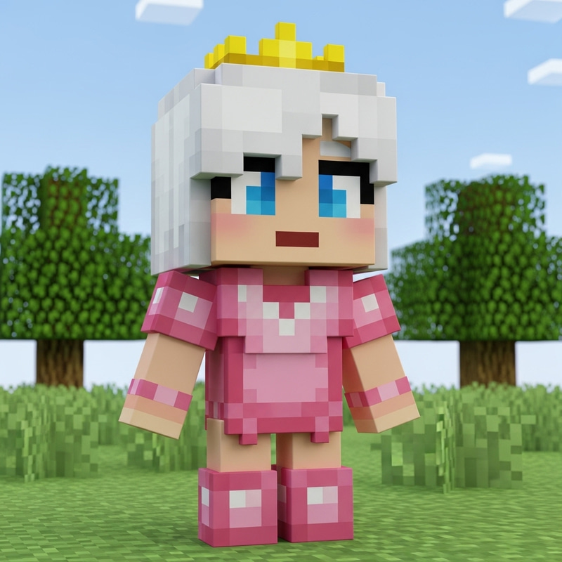 Cute Minecraft Character in Pink Armor & Tiara