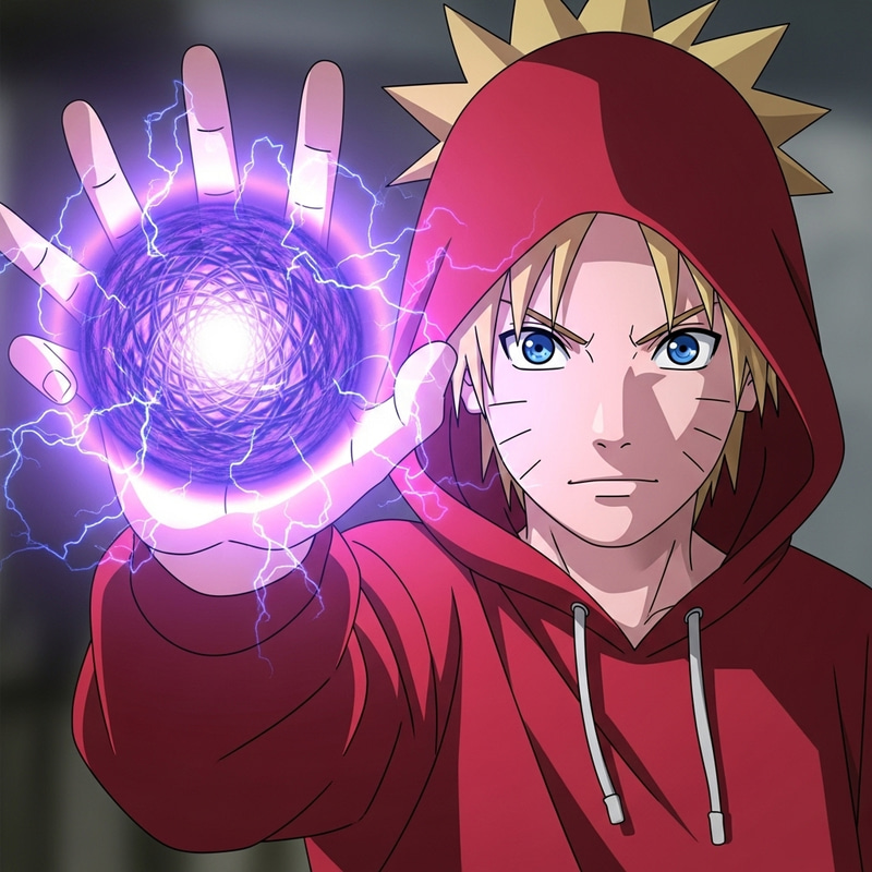 Naruto with Purple Rasengan in Red Hoodie - Anime Illustration Naruto with Purple Rasengan in Red Hoodie - Anime Illustration