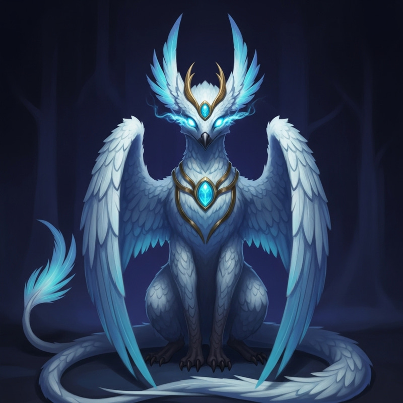 Ethereal Fantasy Creature with Vibrant Feathers and Glowing Eyes