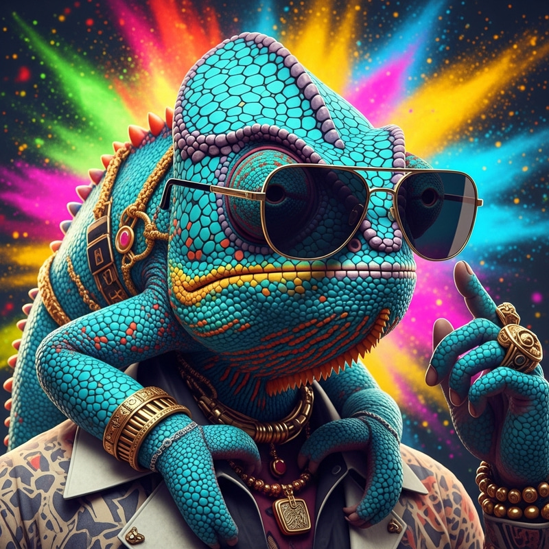 Colorful Chameleon-Human Hybrid with Stylish Shades and Accessories