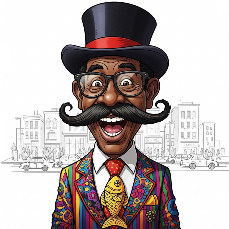 Middle-Aged Caricature with Comical Mustache Middle-Aged Caricature with Comical Mustache