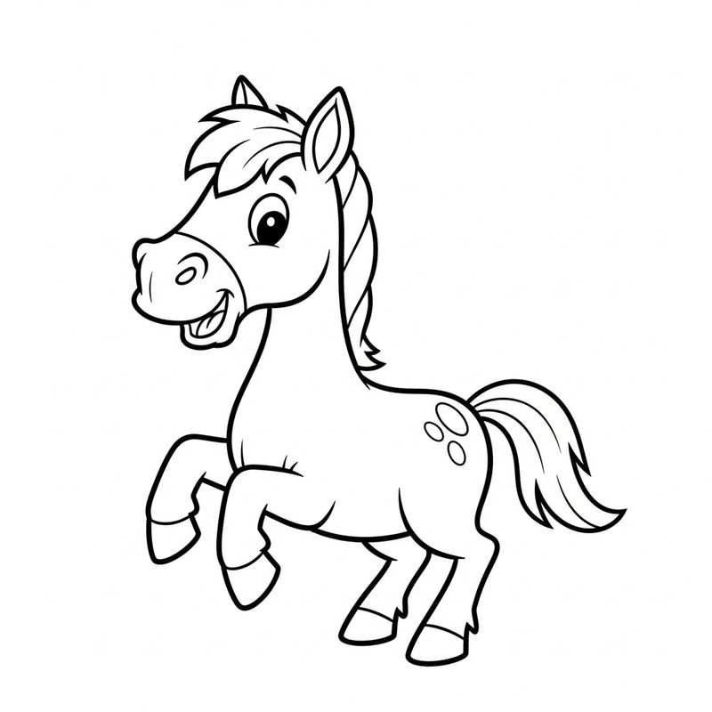 Classic Horse Coloring Page for 3-Year-Olds | Printable Cartoon Design