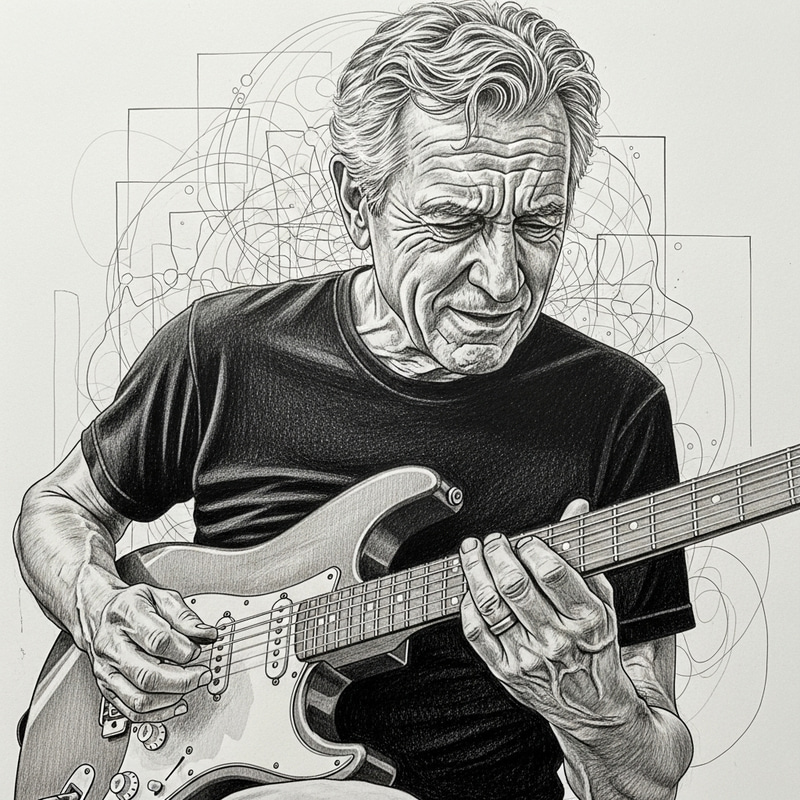 Pencil Drawing of a Guitarist with Abstract Background Pencil Drawing of a Guitarist with Abstract Background