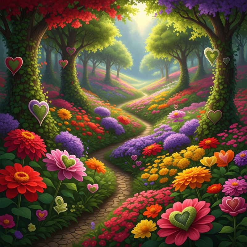 Nature Flowers Heart Patterns | Lush Floral Landscape Nature Flowers Heart Patterns | Lush Floral Landscape