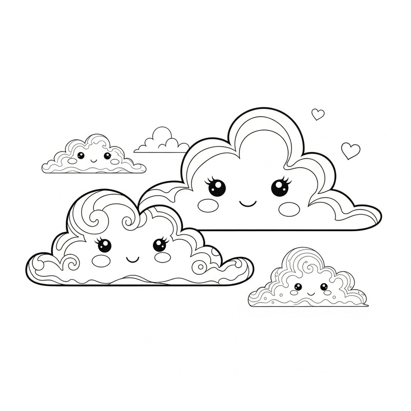 Enchanting Whimsical Clouds Coloring Page: Encouraging Loss Exploration