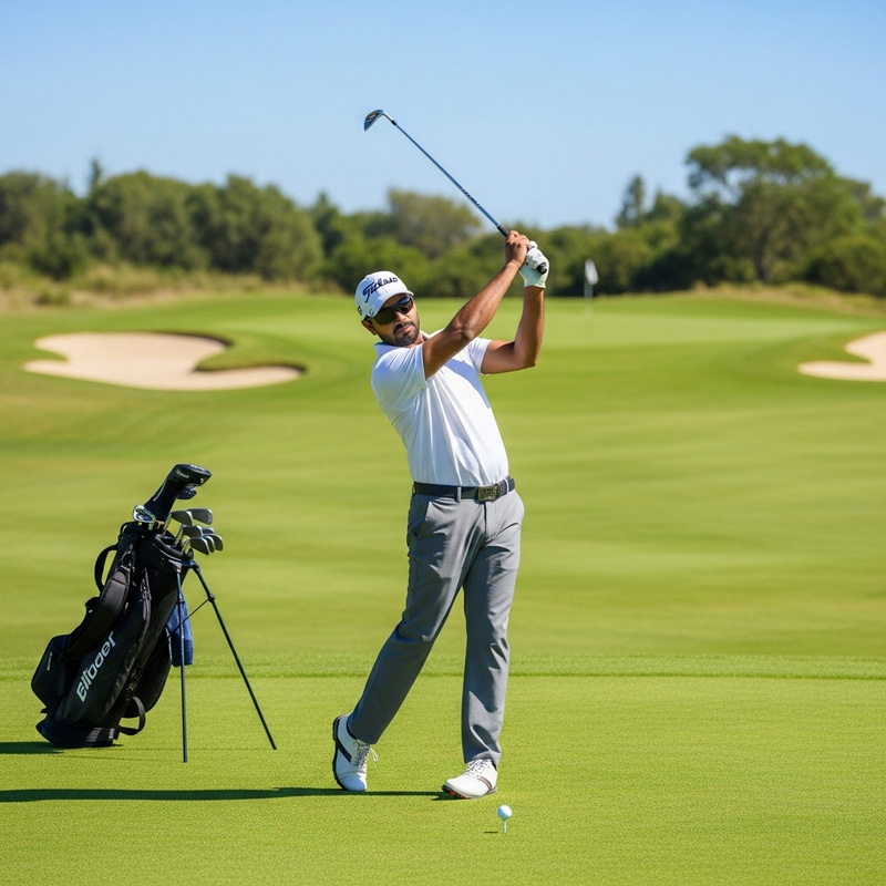 Golfer Swinging Club on Sunny Day Golfer Swinging Club on Sunny Day