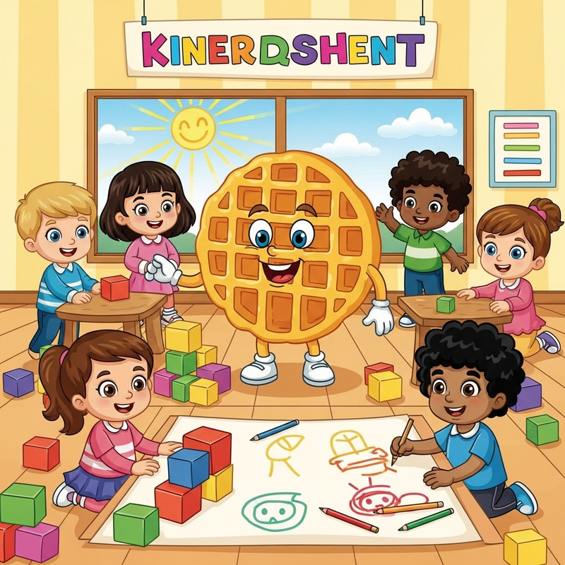Whimsical Waffle Character in Kindergarten Fun