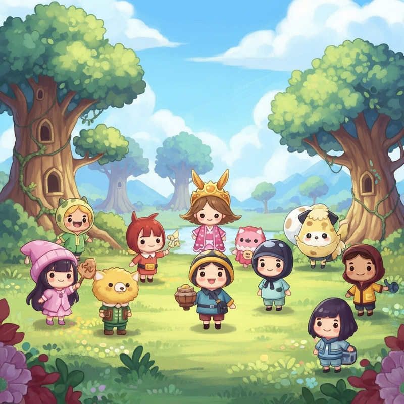 Lively and Colorful Characters in Whimsical Fantasy World Lively and Colorful Characters in Whimsical Fantasy World