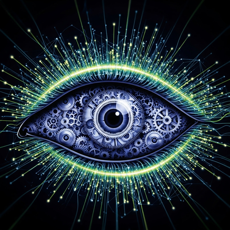 Eye Symbol with Gears and Network Lines | AI Processing Eye Symbol with Gears and Network Lines | AI Processing