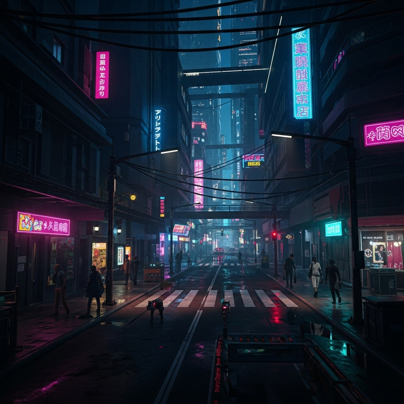 Futuristic Cyberpunk Cityscape: Neon Nights and Vibrant Shadows