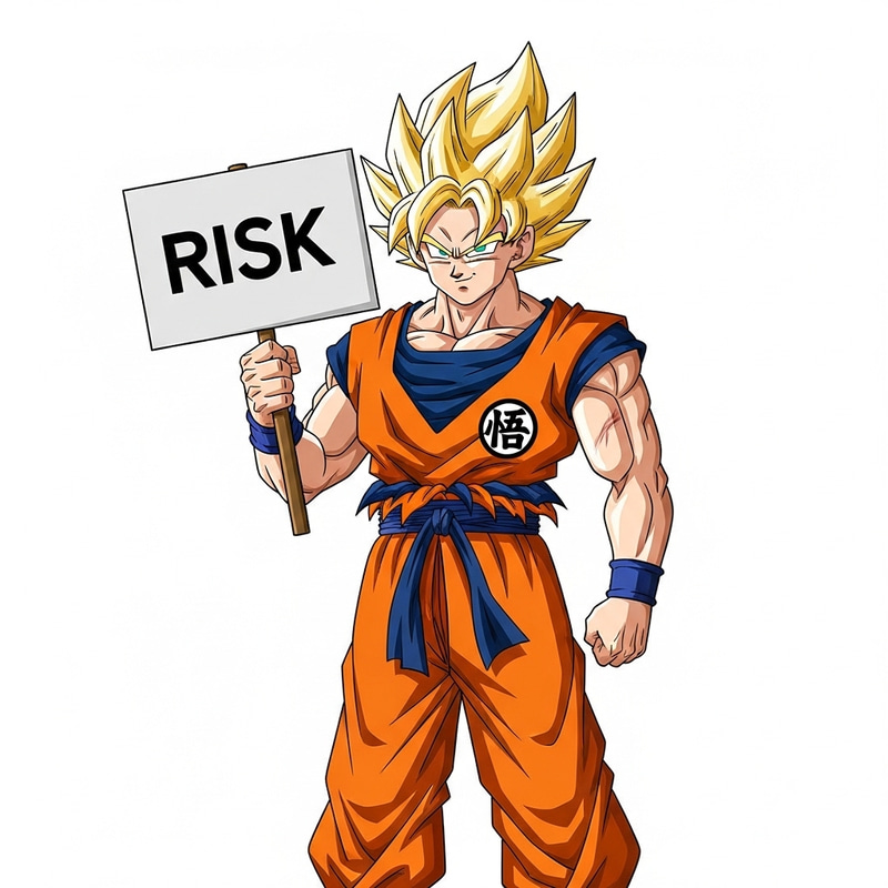 Courageous Anime-Style Character Holding Risk Sign