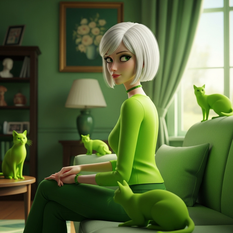Elegant 3D Animation Character: Tall Caucasian Female in Green Attire Elegant 3D Animation Character: Tall Caucasian Female in Green Attire