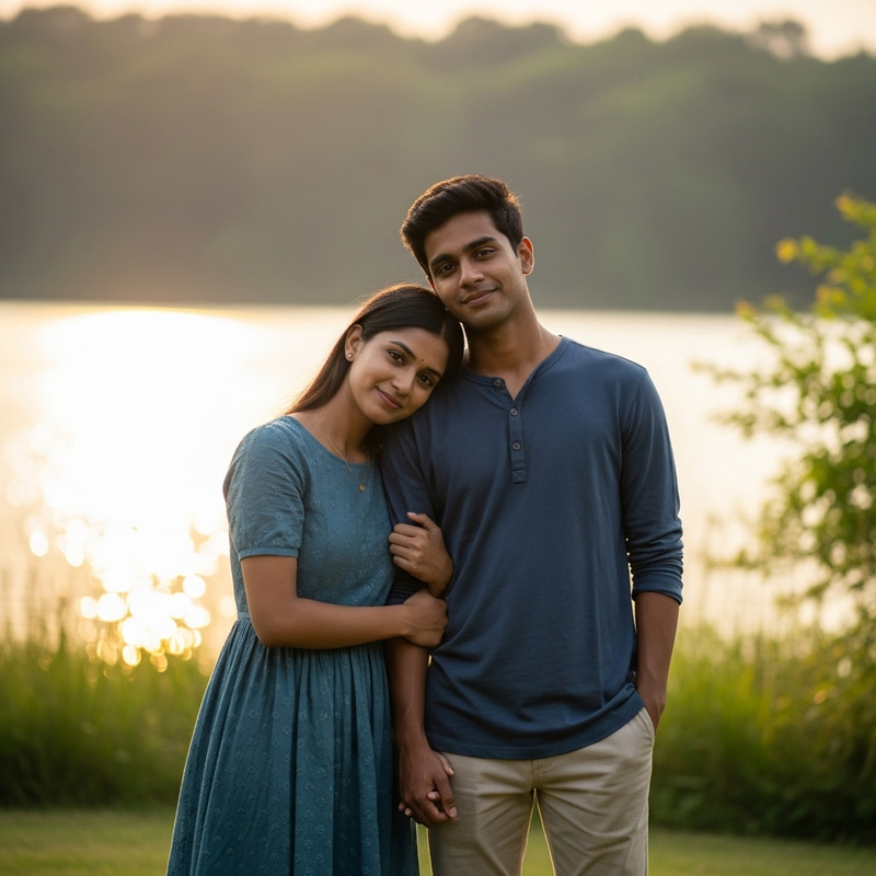 Warm Affection: Indian Boy & Girl Embraced in Tranquil Setting Warm Affection: Indian Boy & Girl Embraced in Tranquil Setting