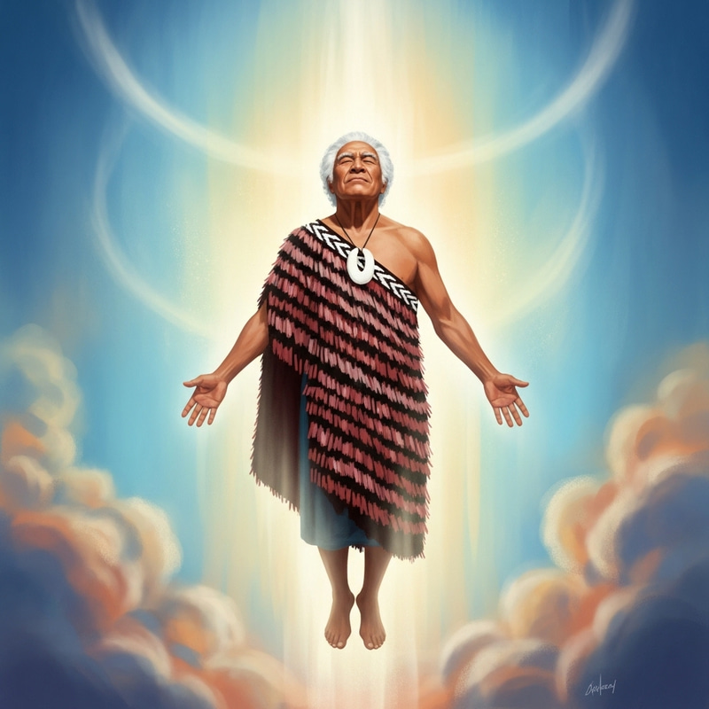Ethereal Ascension: Maori Elder Transcending in Vibrant Colors Ethereal Ascension: Maori Elder Transcending in Vibrant Colors