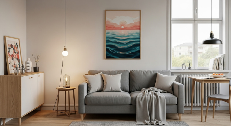 Creative 1:1 Aspect Ratio Print in Cozy Single Apartment Living Room Creative 1:1 Aspect Ratio Print in Cozy Single Apartment Living Room