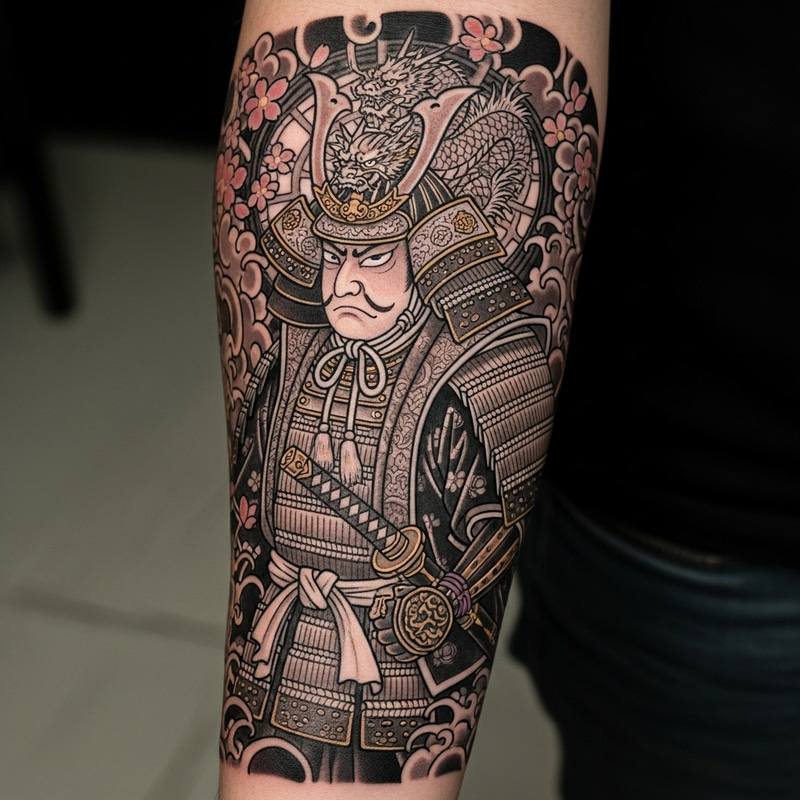 Traditional Japanese Samurai Forearm Tattoo: Strength and Honor Traditional Japanese Samurai Forearm Tattoo: Strength and Honor