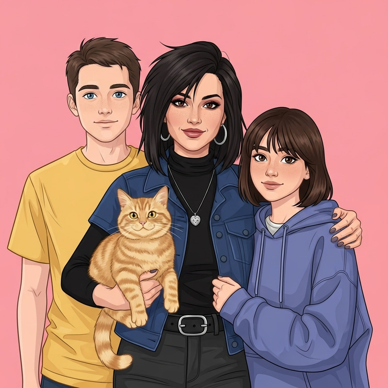 Hispanic Rocker Woman with Multi-Ethnic Family and Cat Hispanic Rocker Woman with Multi-Ethnic Family and Cat