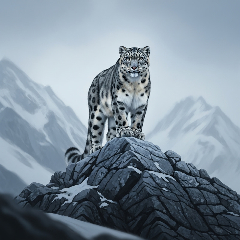 Majestic Snow Leopard on Rocky Mountain Peak | Captured in Serene Beauty