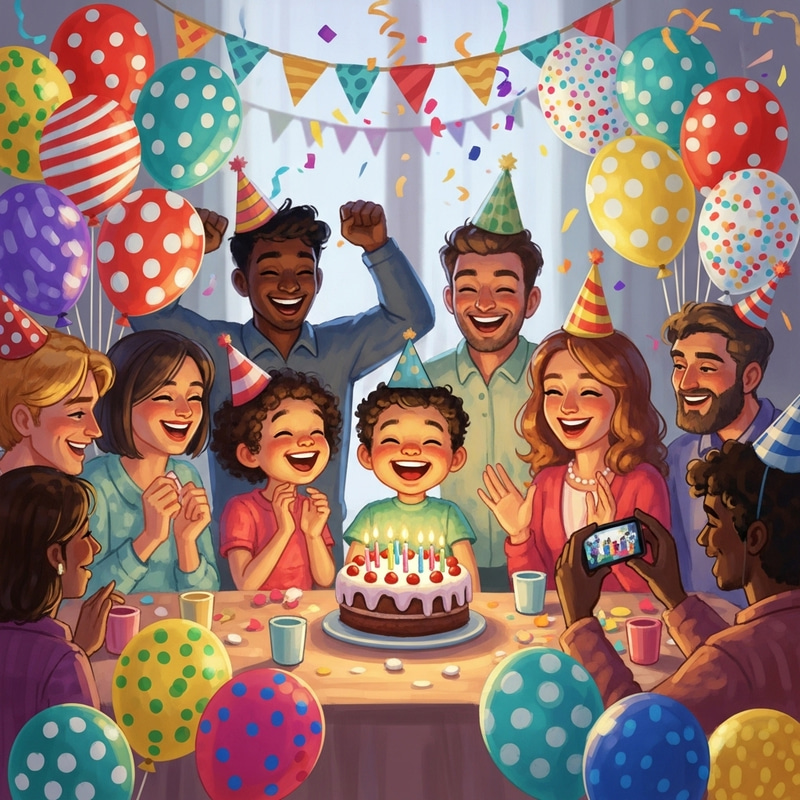 Joyful Birthday Celebration with Balloons & Cake Joyful Birthday Celebration with Balloons & Cake