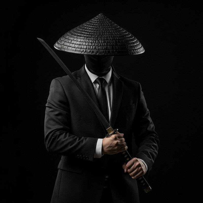 Mysterious Man in Black Suit with Katana Mysterious Man in Black Suit with Katana