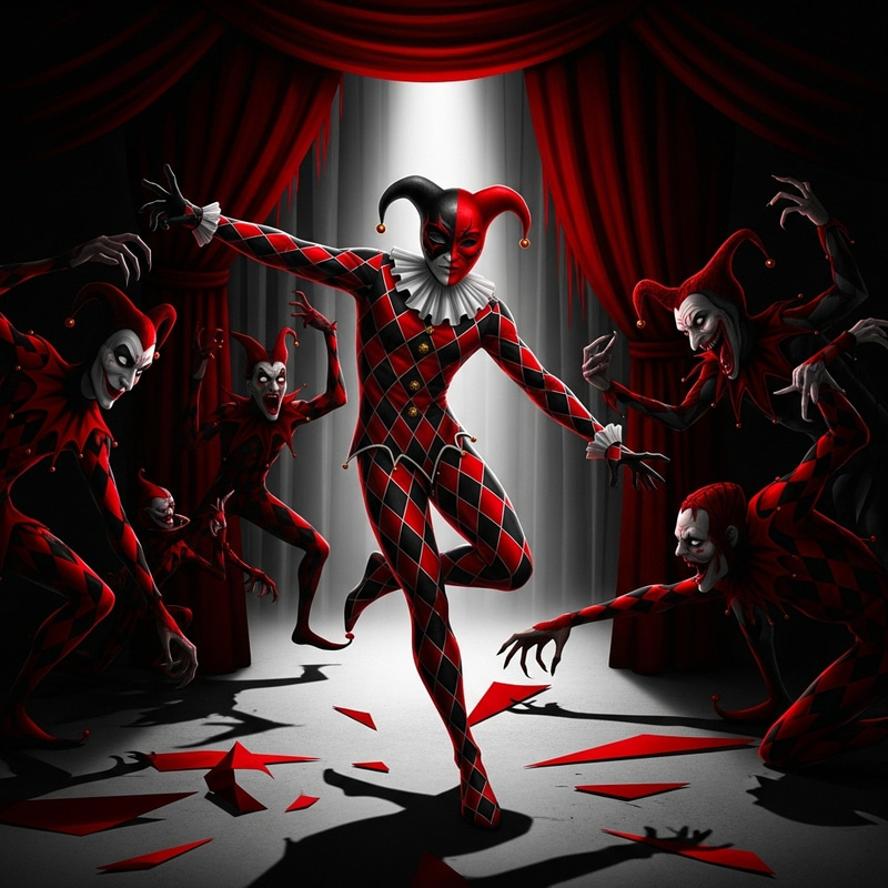 Intense Harlequin-Inspired Artwork in Black and Red Intense Harlequin-Inspired Artwork in Black and Red