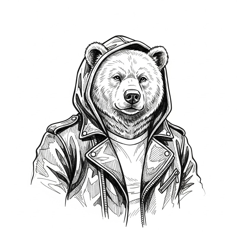 Black Leather Jacket Bear Sketch for Machine Embroidery Black Leather Jacket Bear Sketch for Machine Embroidery