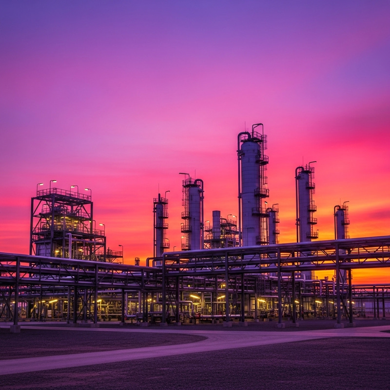 Stunning Sunset Over Oil and Gas Industry Complex