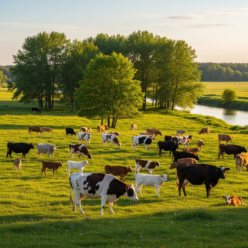 Tranquil Pasture with Herd of Cows: Serene Rural Landscape Tranquil Pasture with Herd of Cows: Serene Rural Landscape