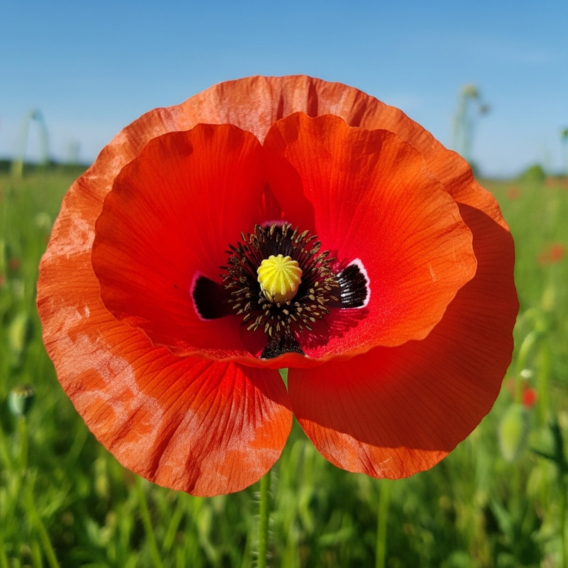 Beautiful Vibrant Red Poppy Flower in Full Bloom