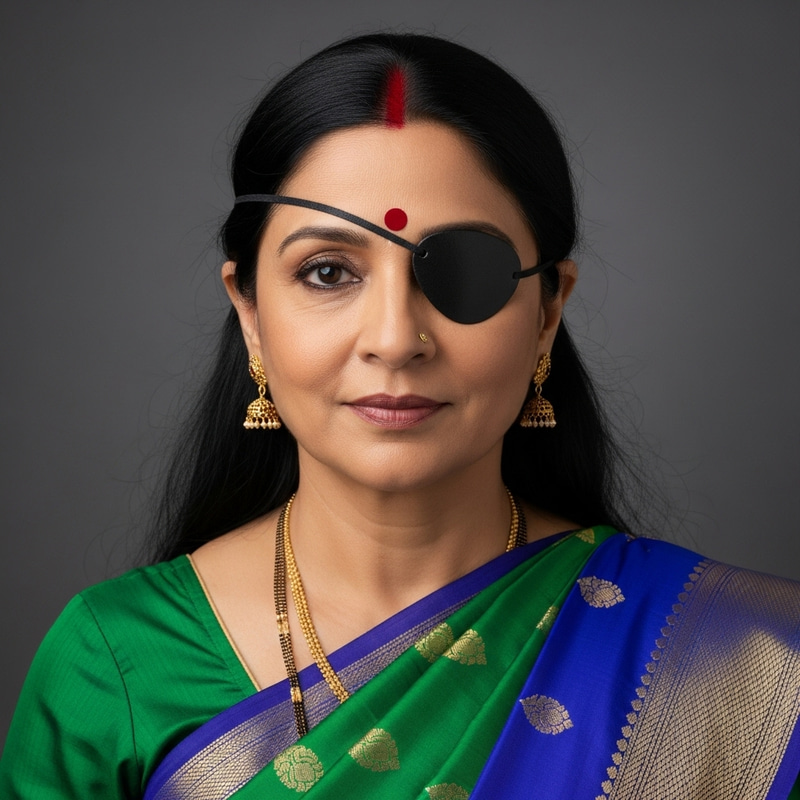 Mid-Aged Indian Woman with Eyepatch - Distinguished Beauty and Grace