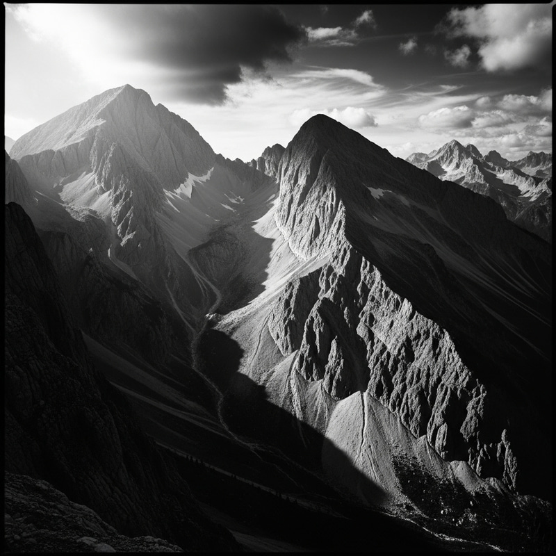 Vintage Mountain Landscape in High Contrast Black and White