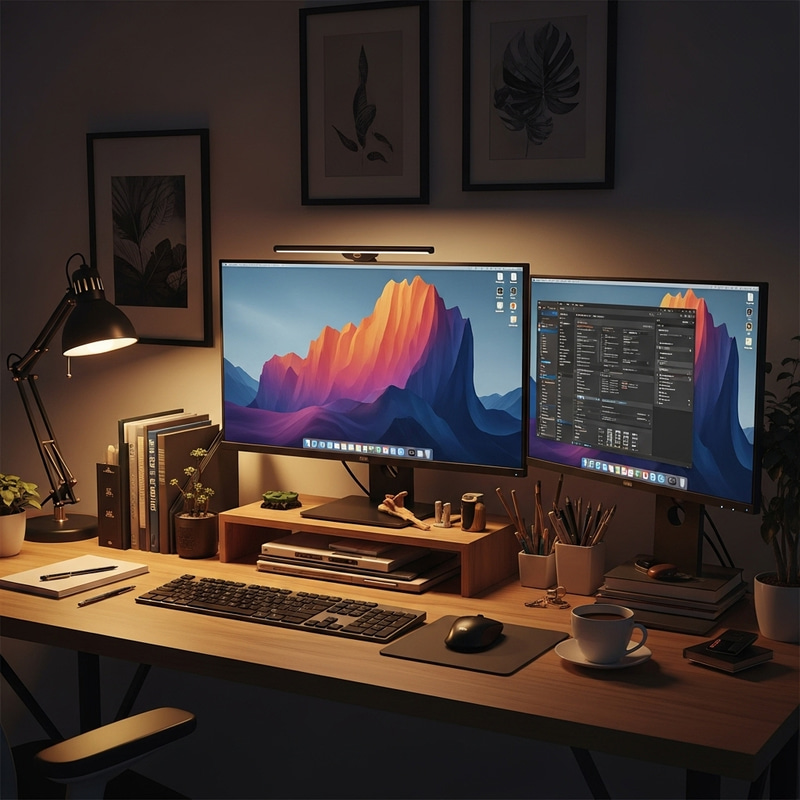 Stylish Workspace with Dual Monitors Stylish Workspace with Dual Monitors
