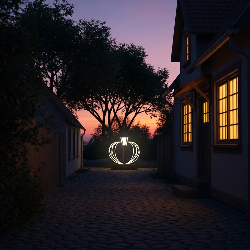 Charming Alley with Quaint Houses and Lantern Glow Charming Alley with Quaint Houses and Lantern Glow