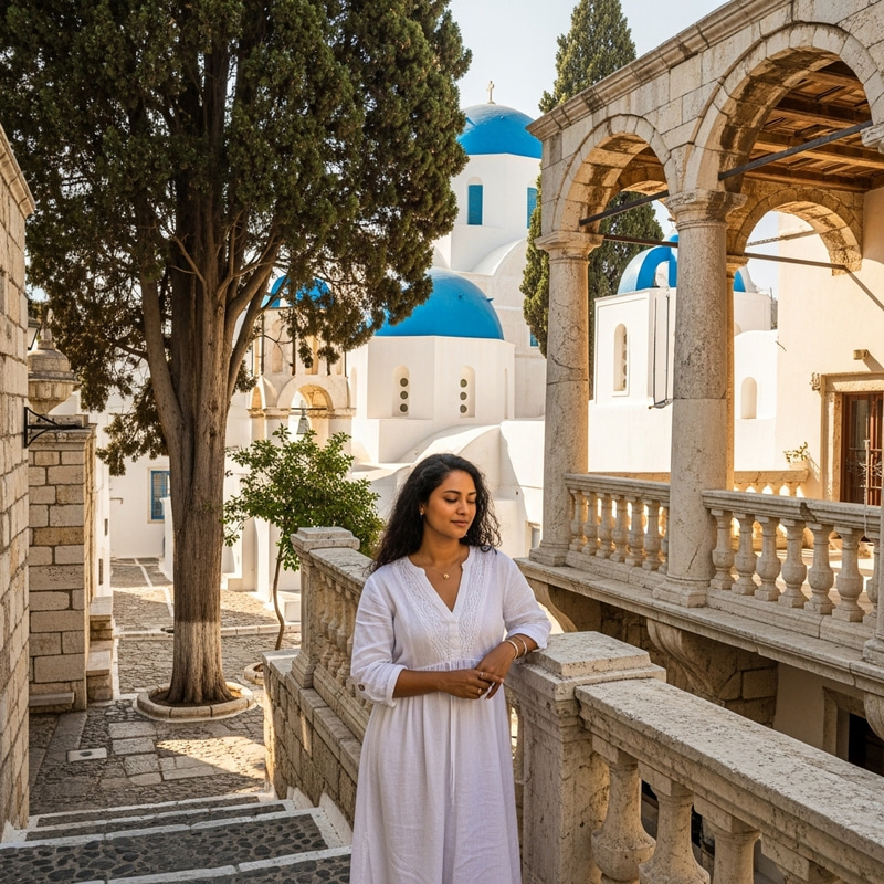Innocent Lady in Nostalgic Greek Architecture Innocent Lady in Nostalgic Greek Architecture