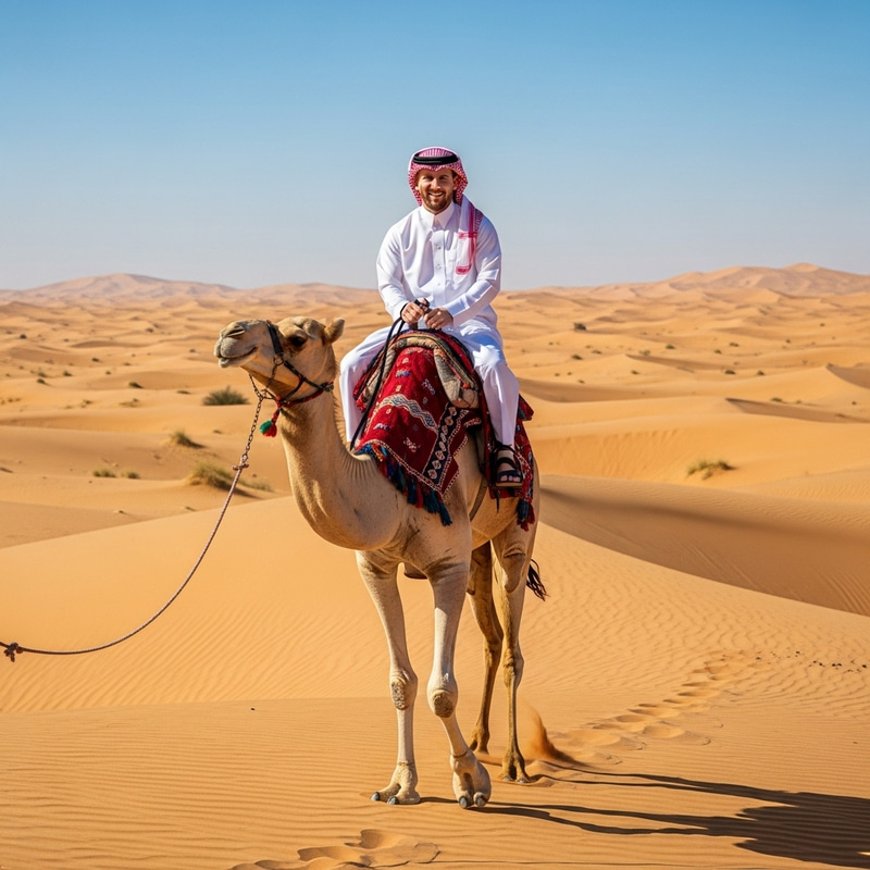 Messi in Saudi Dress Riding Camel - Desert Adventure