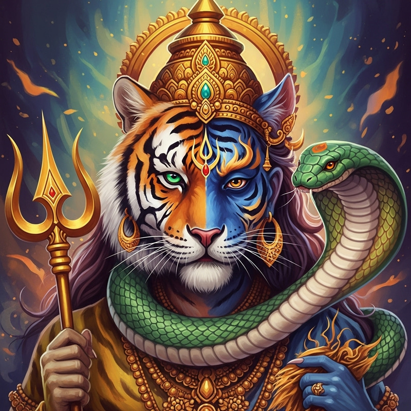 Lord Shiva: Divine Tiger-Snake Fusion Art in Hindu Mythology Lord Shiva: Divine Tiger-Snake Fusion Art in Hindu Mythology